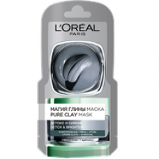 L'Oreal Paris (Лореаль) Монодозная Маска для лица "Магия Глины" Детокс и сияние, для всех типов кожи, 6 мл, с углем