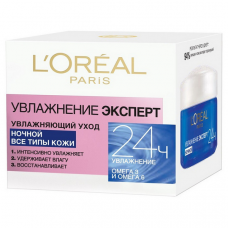 L'Oreal Paris (Лореаль) Крем для лица "Увлажнение Эксперт" ночной, увлажняющий, для всех типов кожи, 50 мл