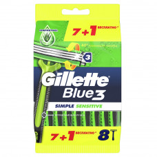 Одноразовые мужские бритвы Gillette Blue3 Simple Sensitive, с 3 лезвиями, 8, плавающая головка