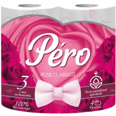 Туалетная бумага Pero Rose, 3 слоя, 4 шт, белая