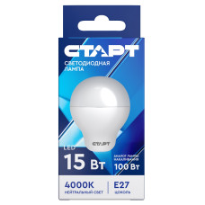 Лампа светодиодная Старт, E27, 15 Вт, 4000 К, 1200 Лм, нейтральный свет