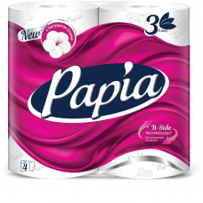 Туалетная бумага Papia, белая, 3 слоя, 4 рулона