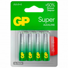 Батарейки GP Super, комплект 8 шт., AA (LR6, 15А), ПРОМО 4+4, алкалиновые, пальчиковые