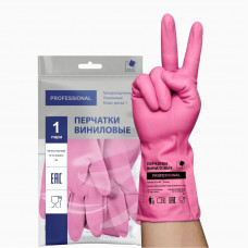Перчатки ADM Professional, хозяйственные, виниловые, размер L, розовый, 1 пара