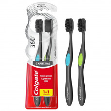 Зубная щетка Colgate 360 Древесный уголь многофункциональная, средней жесткости 1+1