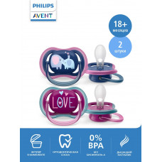 Соска-пустышка силиконовая Philips Avent ultra air Слоники/Love, с футляром для хранения и стерилизации, 18 мес +, 2 шт Соска-пустышка силиконовая Philips Avent ultra air Слоники/Love, с футляром для хранения и стерилизации, 18 мес +, 2 шт