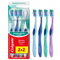 Зубная щетка Colgate 360 Суперчистота всей полости рта, антибактериальная, средней жесткости, промоупаковка 2+2