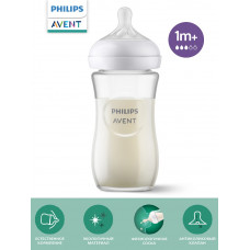 Cтеклянная бутылочка для кормления Philips Avent Natural Response, 240 мл, 1 мес+, 1 шт, с антиколиковым клапаном Cтеклянная бутылочка для кормления Philips Avent Natural Response, 240 мл, 1 мес+, 1 шт, с антиколиковым клапаном