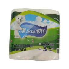 Туалетная бумага Мягкоff 3 слоя, 4 рулона, белая