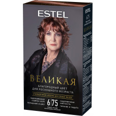 Стойкая крем-краска Estel для седых волос Великая 6/75 тёмно-русый коричнево-красный